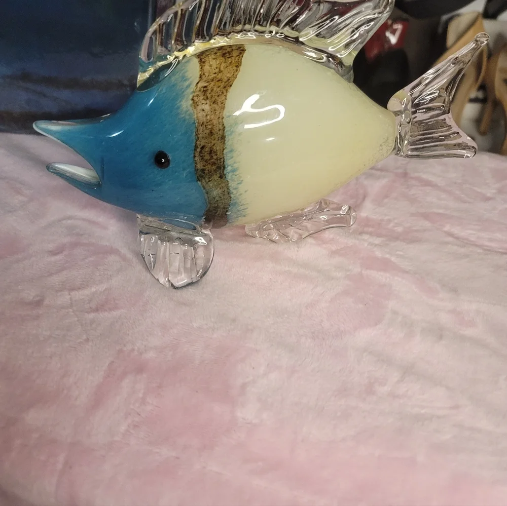 Glass Blow Fish - Blue and Brown And Cream In Color